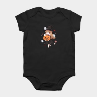 Cute Halloween Anime Witch, Ghost & Pumpkin Baby Bodysuit